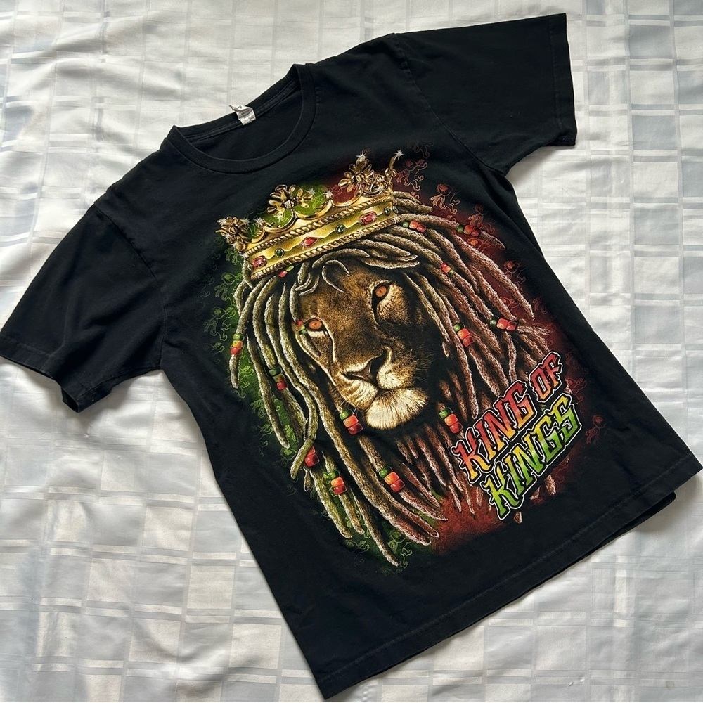 Sel Classic King of Kings Rastafarian Lion Double Sided Graphic T-shirt